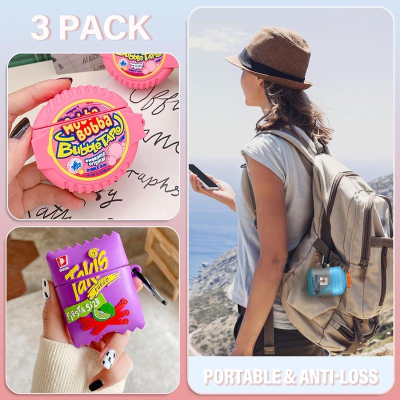 Cute Case for Pod 2 1 with Cleaner Kit,3D Silicone Pod Case Cartoon Food Funny Protective Cover Accessories for Pod 1&2 Gen Charging Case[3Pack]