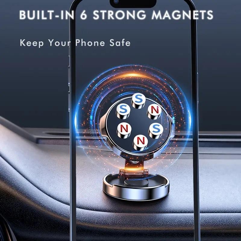 Magnetic Car Phone Holder, 360° Rotatable Foldable Car Phone Holder, Multifunctional Car Interior Accessories for iPhone & All Smartphone