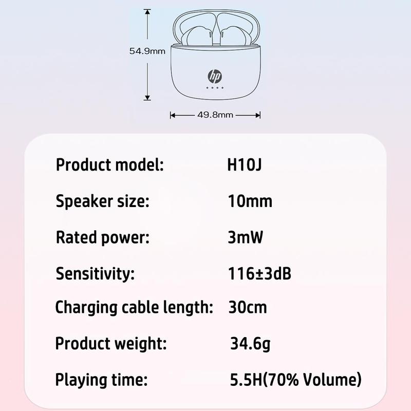 HP Wireless Audio Earbuds, Semi-in-ear Design Noise Cancelling Headphones, Stereo Bass Earphones, IPX4 Waterproof Sports Headset, Electronic Audio Product