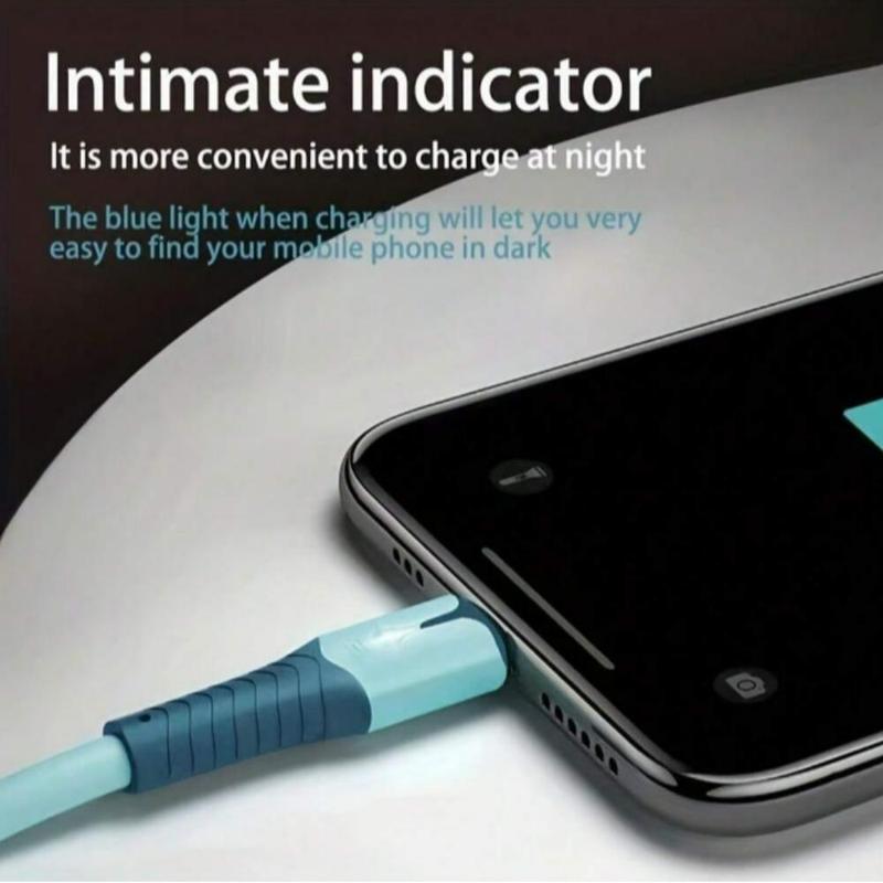 3-in-1 12W Liquid Lighting Mobile Phone Charger Cable Data Transmission Cable, Fast Charge Cable with USB Port A, Compatible with iPhone Android Smartphone Tablet