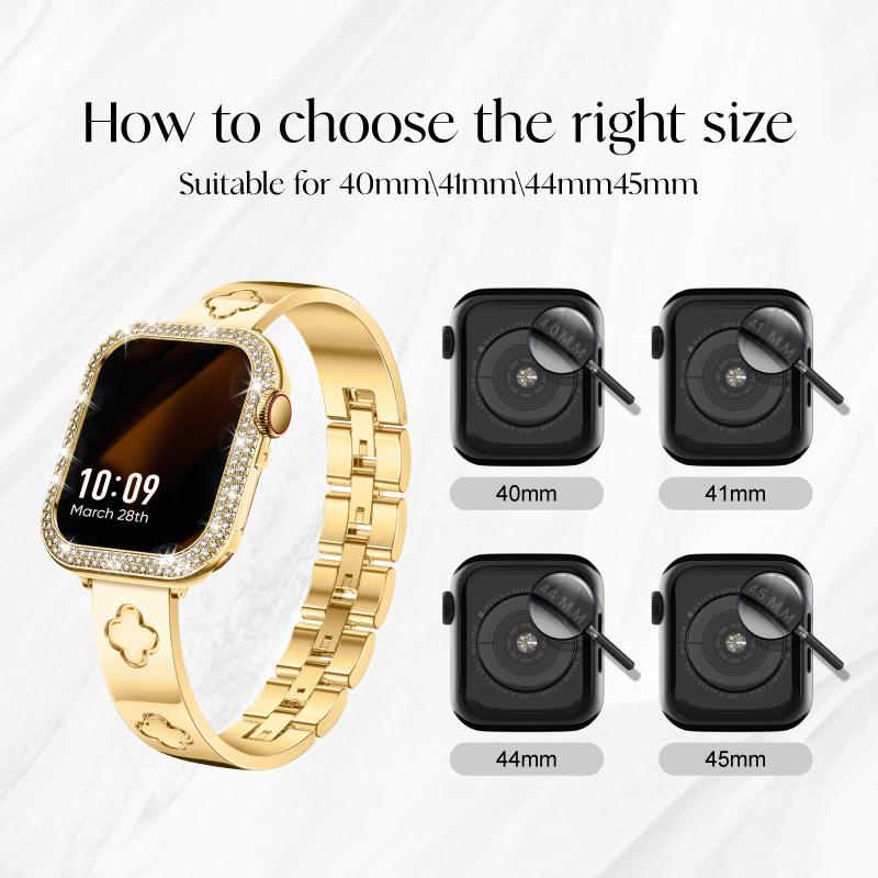 Missair Luck Band & PC Cover Case Compatible with Apple Watch 38 40 41 42 44 45 46mm - Adjustable Stainless Steel Dressy Bracelet Wearable Accessories for Christmas Gift