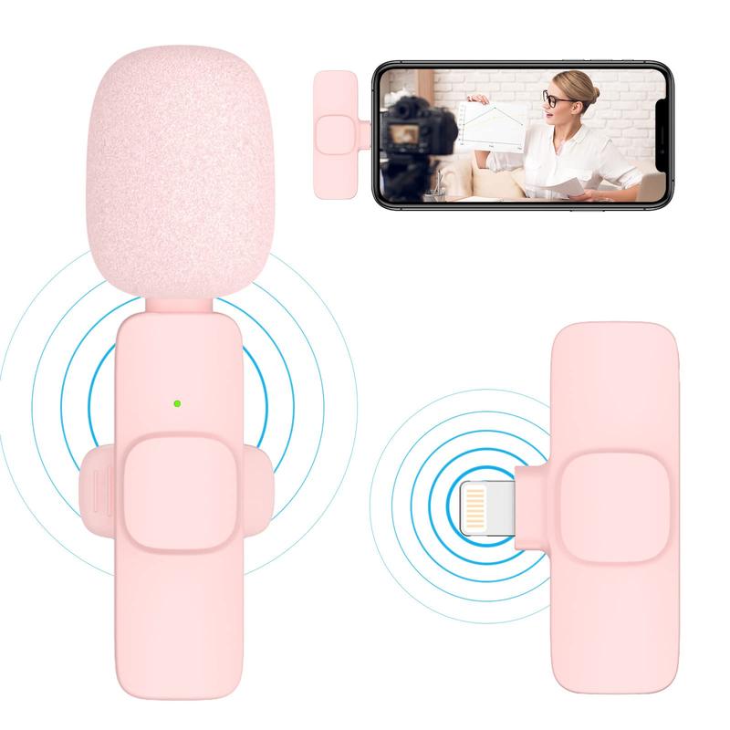 2 pieces Professional Wireless Lavalier Lapel Microphone for iPhone, Android, iPad - Cordless Omnidirectional Condenser Recording Mic for Interview Video Podcast Vlog (pink)