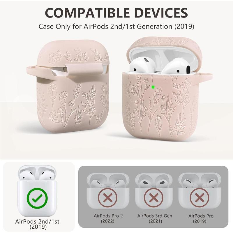 Flower Engraved Airpods Case Cover with Cleaner Kit, Soft Silicone Airpods 2nd Generation Case for Apple Airpod Case 2nd 1st Gen Charging Case,Front LED Visible, Pine Green Protection Protection