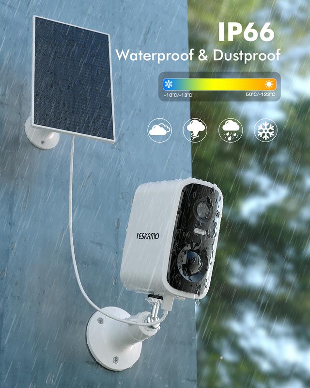 Solar Security Camera for Indoor Outdoor, Rechargeable Battery, 2K Waterproof HD Color Night Vision Camera, 2.4Ghz WIFI Only, Human Detection, Automatic Alarm, Two-Way Talk