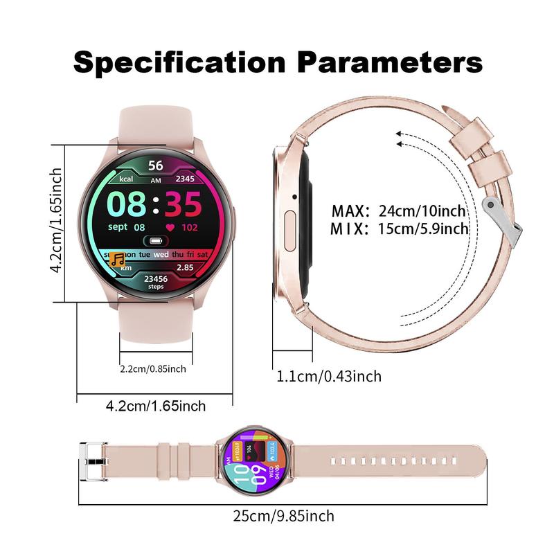 Round Full Touch Screen Smart Watch, Fitness Tracker with Heart Rate Monitoring Function, Multifunctional Sports Smart Watch for Women & Men, Stocking Fillers Gift