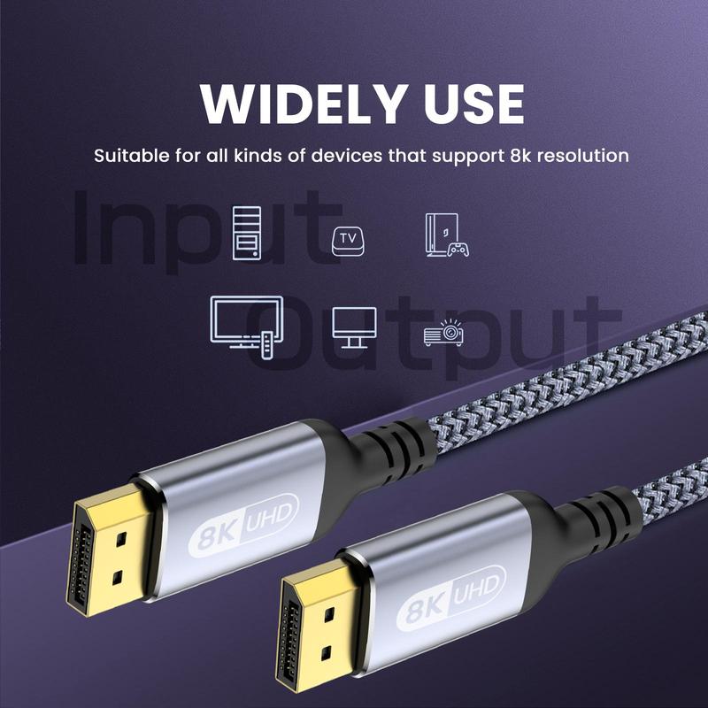 1M 2M 3M Display Port Cable, 1 Count 8K DP 1.4 Cable 8K@60Hz 4K@144Hz Braided High Speed Display Port Cable Compatible with TV Monitor Laptop, Summer Supplies