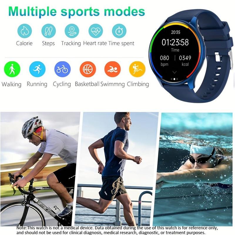 Round Full Touch Screen Smart Watch, Fitness Tracker with Heart Rate Monitoring Function, Multifunctional Sports Smart Watch for Women & Men, Stocking Fillers Gift