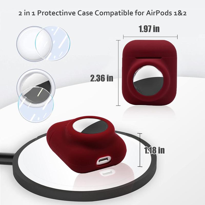 2 in 1 Silicone Protective Skin Cover Compatible with AirPod 1&2 and AirTag, Soft Comprehensive Protective Case with 2 Count TPU Screen Protector, Anti-Scratch Anti-Fall Anti-Lost(Black) Protection