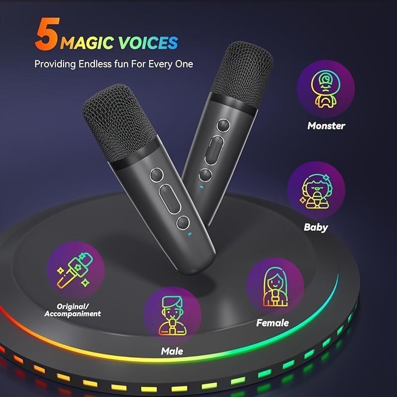 Multifunctional Karaoke Machine, Mini Karaoke Machine with Wireless Microphone, Portable Bluetooth-compatible Speaker with Voice Changing Effect & LED Lights