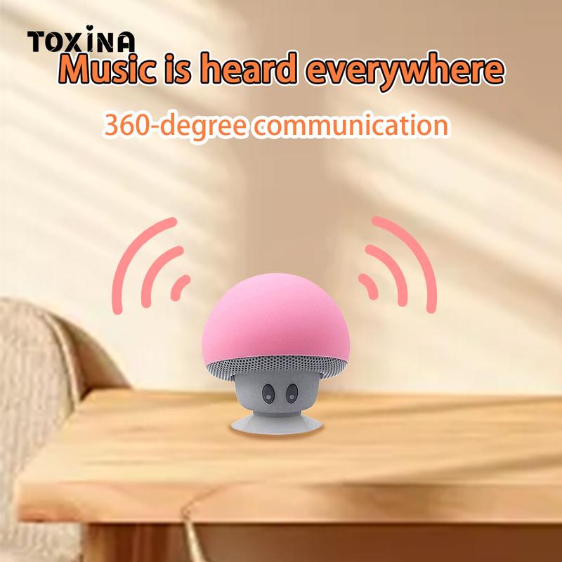 Charging Mushroom Head Portable Bluetooth Speakers , Loud Sound, Mobile Phone Stand, Suction Cup, Small Bluetooth Speaker with Wireless Stereo Pairing, Mini Gifts for Kids, Teen, Girls, Boys, Women，Mobile phone holder,smartphone speaker. Audio Button