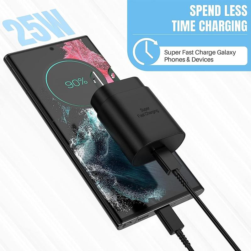 2 Pack Super Fast Charger Type C 25 Watt, Charge Cable Cord 6ft for Samsung Galaxy S24 S24 Plus S23 S22 , S21 S20 Note 20 Z Fold 3 4 5 Tablet Watch