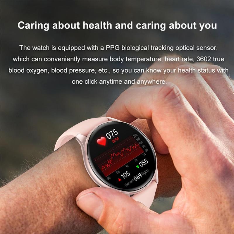 Round Full Touch Screen Smart Watch, Fitness Tracker with Heart Rate Monitoring Function, Multifunctional Sports Smart Watch for Women & Men, Stocking Fillers Gift