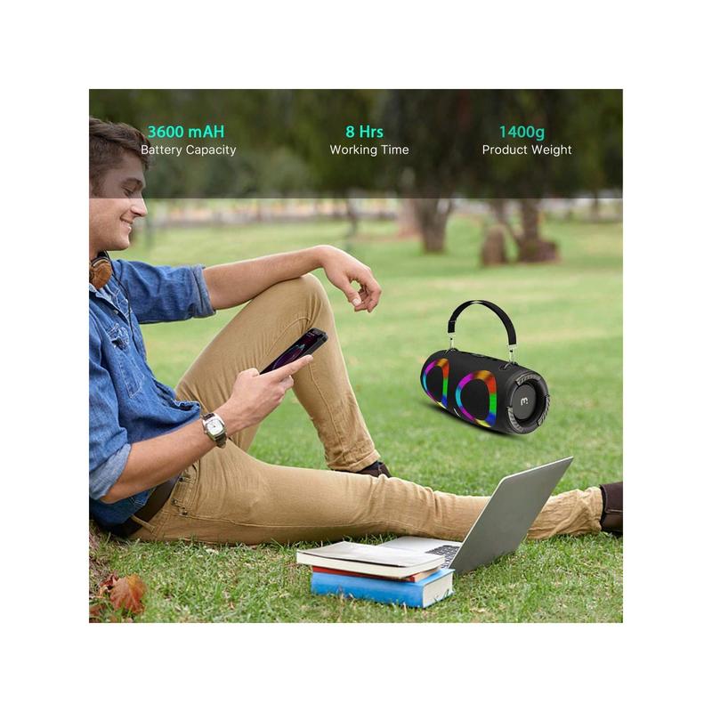 M MYBAT PRO Vibebuddy Plus Wireless Bluetooth Speaker, Dual Speakers & Vibrating Diaphragm, High Quality Sound, Diagonal Straddle Adjustable Shoulder Strap Portable Outdoor Travel Carrying Speaker - Black Audio Lights