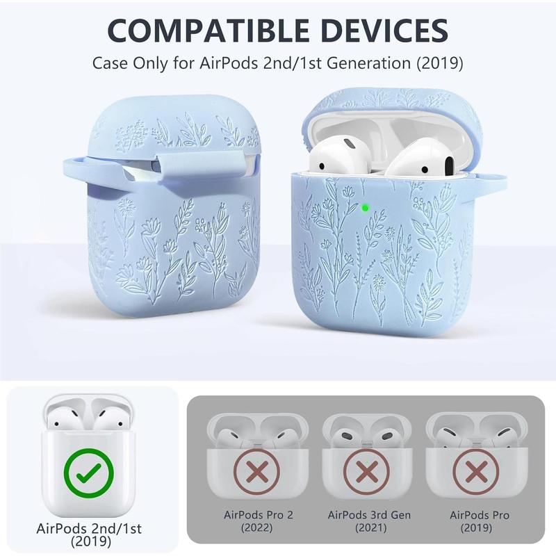 Flower Engraved Airpods Case Cover with Cleaner Kit, Soft Silicone Airpods 2nd Generation Case for Apple Airpod Case 2nd 1st Gen Charging Case,Front LED Visible, Pine Green Protection Protection