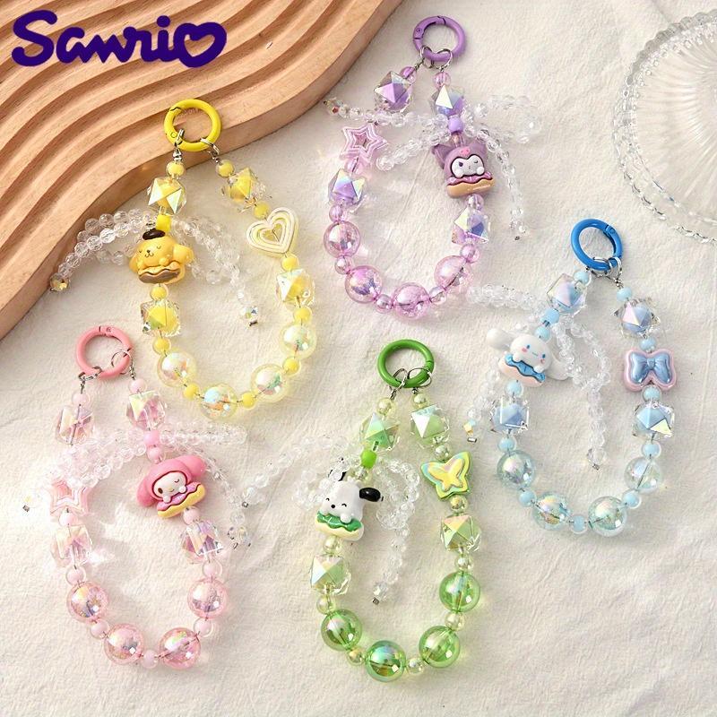 Sanrio Cute Cartoon Beaded Phone Chain, Bling Phone Lanyard, Phone Strap for Women & Girls, Fashion Phone Accessories for Daily Use