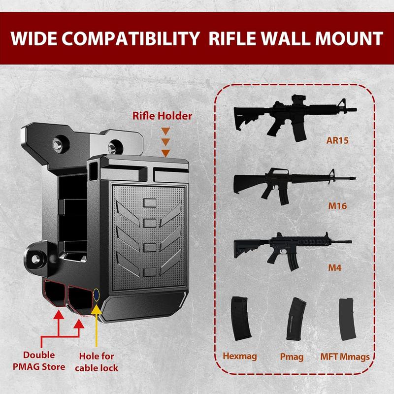 2024 Newest AR15 Wall Mount with Double Mag Holder for 223 5.56 Rifle, AR Wall Rack Runner Mount Display with Vertical and Horizontal AR Rifle Holder Withstand 450Lbs of Tension, with Lockhole