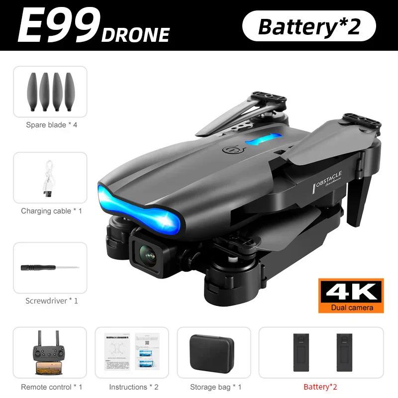 E99 PRO Drone with Flash Professional 4K Dual Camera WIFI Obstacle Avoidance RC Helicopters Aerial Photography Quadcopter Dron