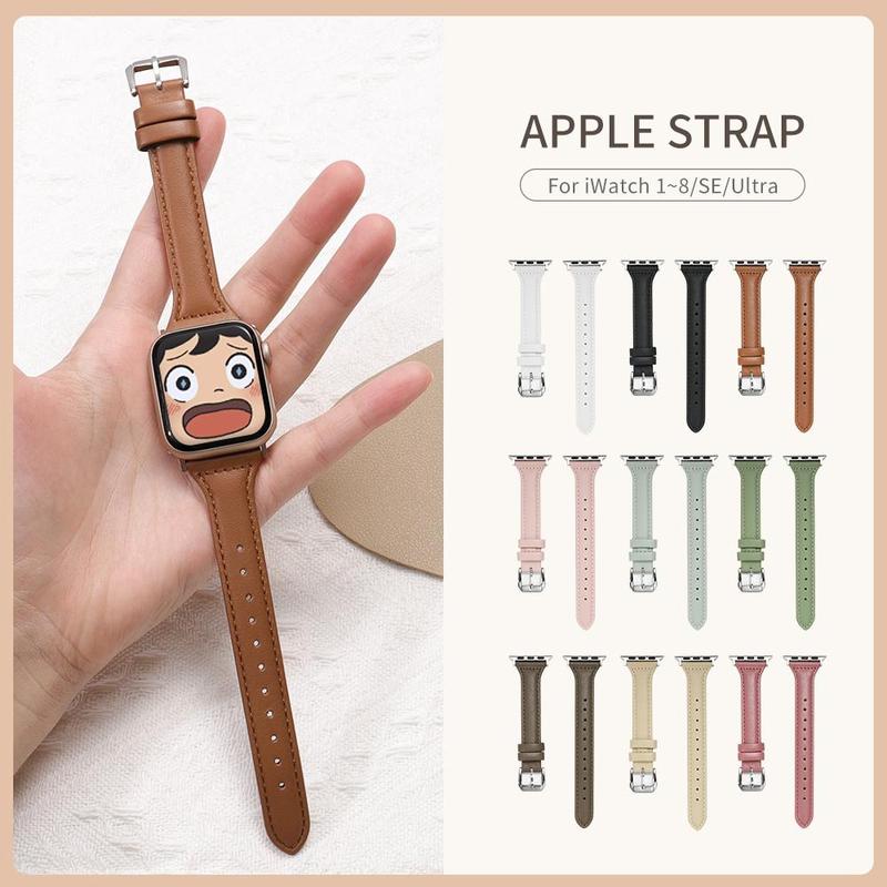 Solid Color Slim Leather Watch Band (Band Only), 1 Count Adjustable Replacement Watch Band for Women, Wearable Devices Accessories for iWatch Series