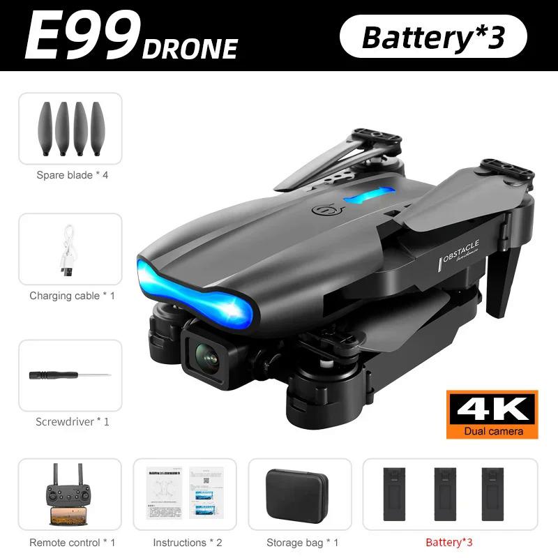 E99 PRO Drone with Flash Professional 4K Dual Camera WIFI Obstacle Avoidance RC Helicopters Aerial Photography Quadcopter Dron