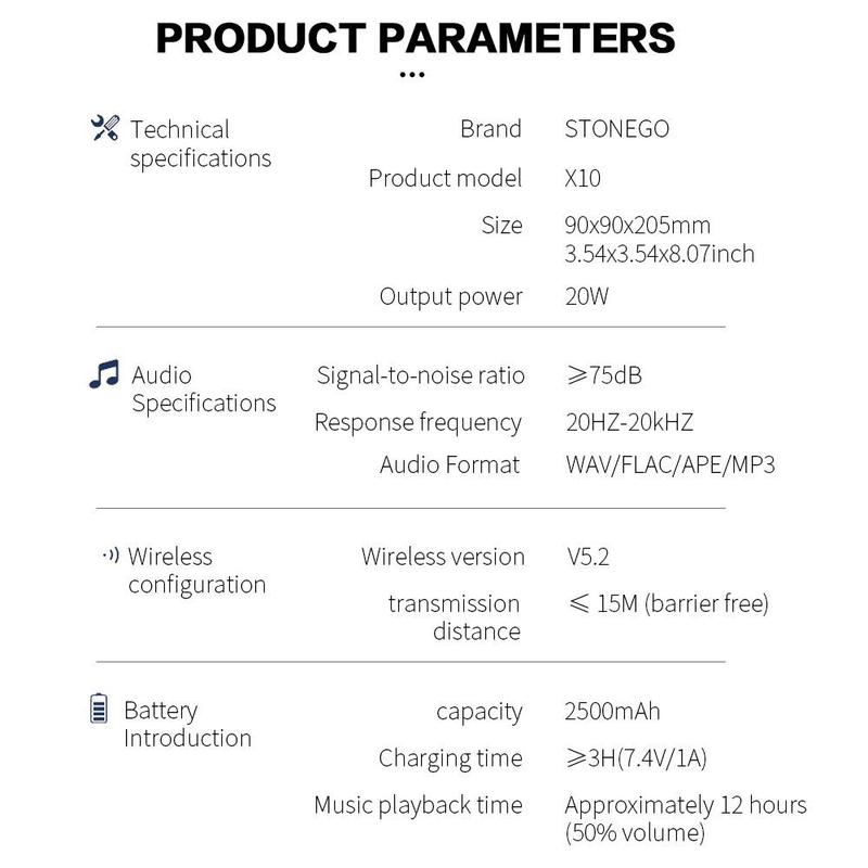 STONEGO Wireless Speaker, IPX7 Waterproof Speaker with RGB LED Light, Portable Bluetooth-compatible Speaker for Travel, Camping, Party, Outdoor