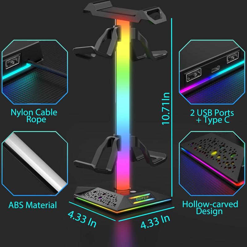 RGB Gaming   Stand with 2 USB Ports 10 Color Mode for Gamers PC Gaming Desktop Earphone Accessories Plug  xbox pearl ps5  pearl ps5  playstation 5 ps5 playstation 5 xboxx Plug    headset stand holder controller