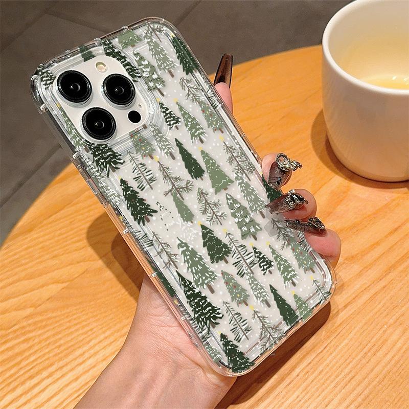 Christmas Tree Pattern Phone Case, Decorative Phone Protector Cover, Phone Accessories Compatible with iPhone 11 12 13 14 15 16 Pro Max