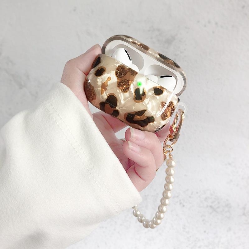 New Leopard Print Earphone For Airpods 1 2 3 Pro Protective Cover For Apple Airpods Pro2 Case with Pearl Heart Shell Keychain