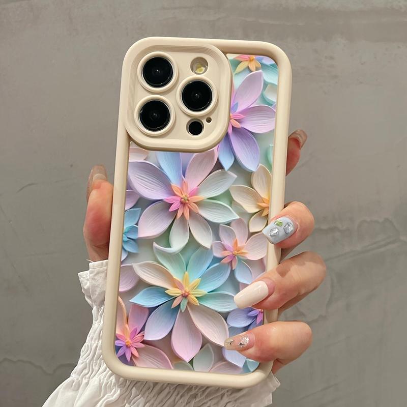 Flower Pattern Phone Case, 1 Count Anti-drop Cellphone Protective Case, Total Protective Shockproof Mobile Phone Cover for iPhone 16 15 14 13 12 11 Pro Max