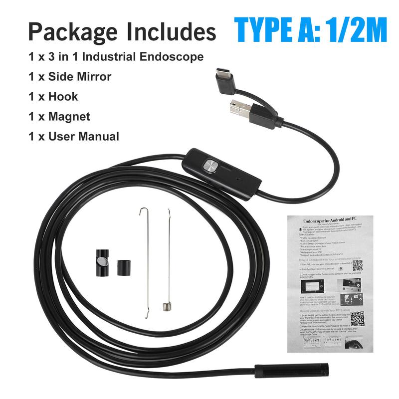 5M 8LEDs Snake Endoscope Borescope 8mm Inspection USB Camera Scope for Android