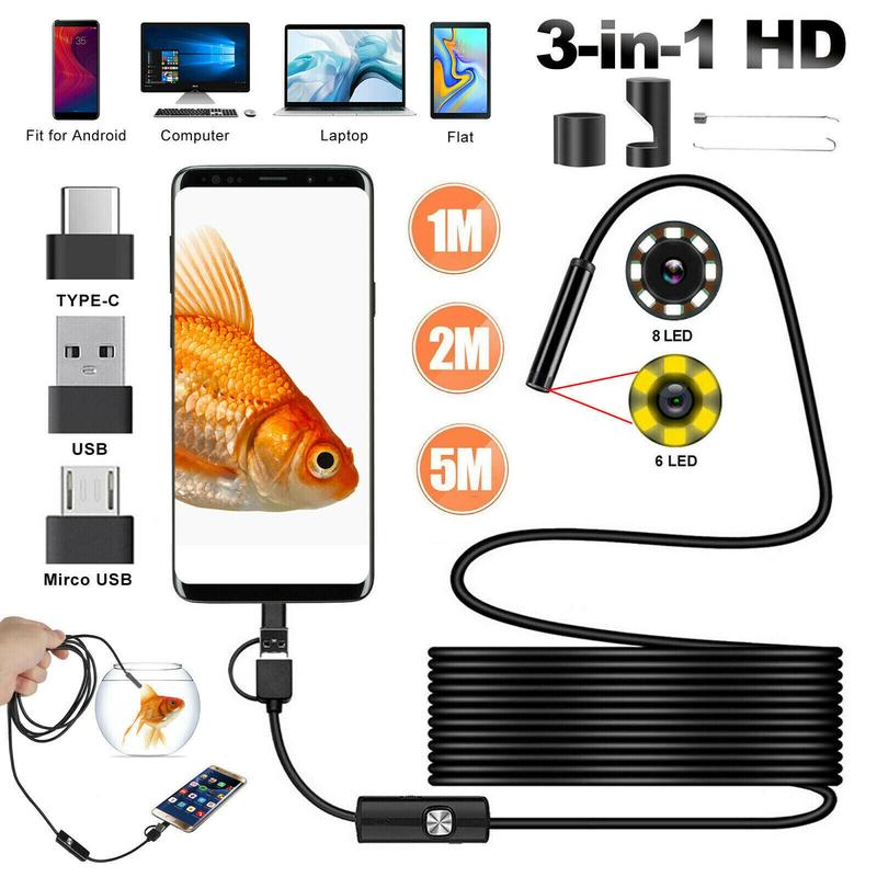 5M 8LEDs Snake Endoscope Borescope 8mm Inspection USB Camera Scope for Android