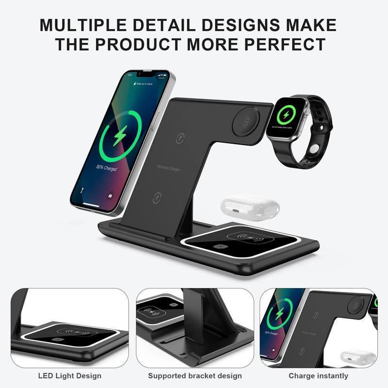 3-in-1 Wireless Charger iPhone, Foldable Travel Charger, 15W Fast Charging Station for Multiple Devices,Sutiable for iPhone 16   15   14   13   12 Series & Samsung Series & AirPods & Apple Watch -Christmas Gift