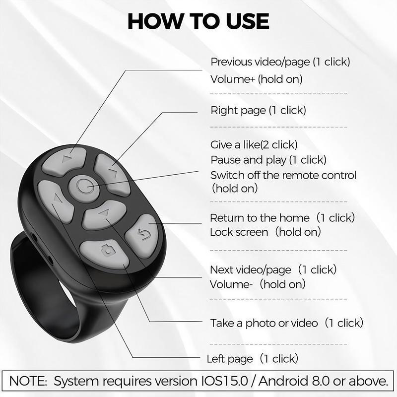 Wireless BT Remote Ring, 1 Count Rechargeable 7-key Scroll Ring with Digital Display Charging Case, Selfie Video Controller for Smartphone & Tablet