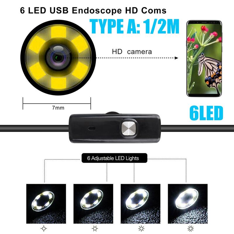 5M 8LEDs Snake Endoscope Borescope 8mm Inspection USB Camera Scope for Android