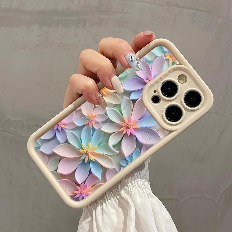 Flower Pattern Phone Case, 1 Count Anti-drop Cellphone Protective Case, Total Protective Shockproof Mobile Phone Cover for iPhone 16 15 14 13 12 11 Pro Max