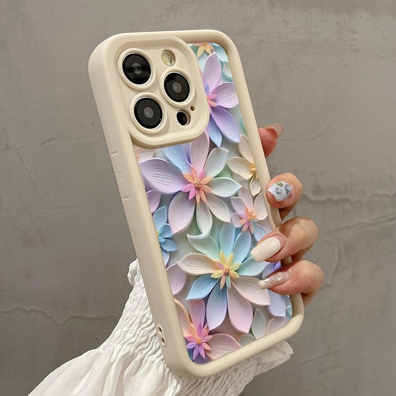 Flower Pattern Phone Case, 1 Count Anti-drop Cellphone Protective Case, Total Protective Shockproof Mobile Phone Cover for iPhone 16 15 14 13 12 11 Pro Max