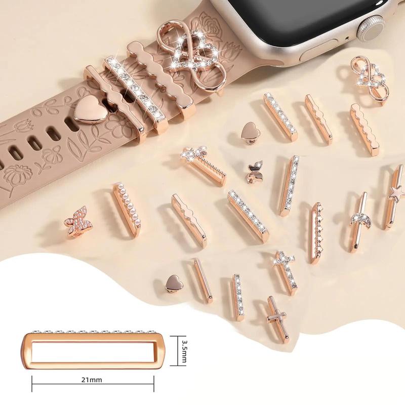 Flower Engraved Smart Watch Band Charms Decorative Rings for Apple Watch, Smartwatch Band Clips, Watch Band Charms for iWatch Series 9 8 7 6 5 4 3 2 1 SE, Smartwatches Accessories (Watch Band Not Included)