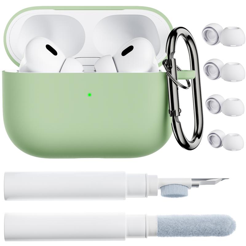 ORNARTO for Airpods Pro 2nd 1st Generation Case with Cleaner Pen, Eartips Cover, Full Protective Soft Silicone for AirPods Pro Case 2022 2019 with Keychain, Front LED Visible Skin Cover