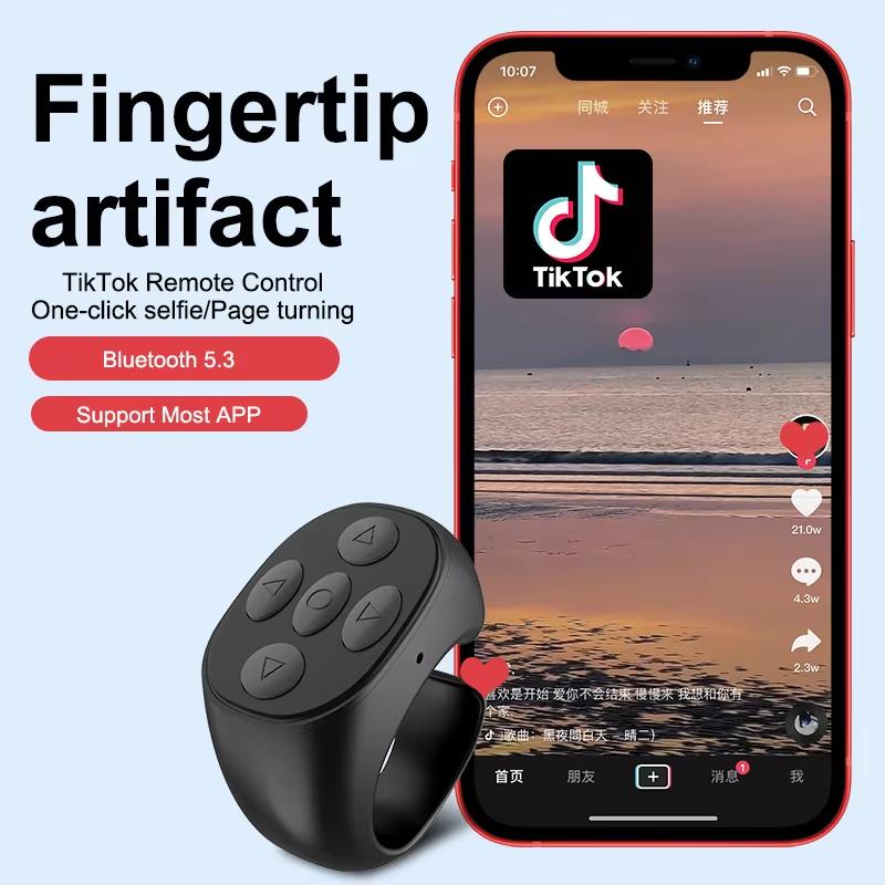 2024 Bluetooth TikTok Remote Control Ring - 4 Button Fingertip Selfie Controller for iPhone & Xiaomi - 10M Wireless Range, Perfect for Capturing Moments Effortlessly