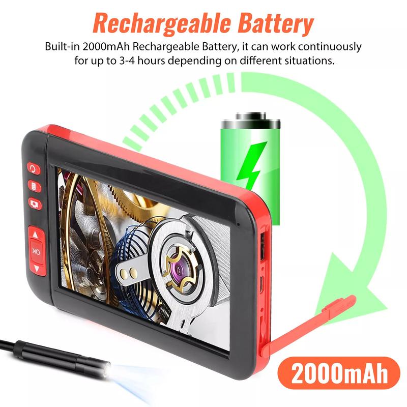 1080P HD Industrial Endoscope Borescope 4.3'' Screen 8mm Inspection Snake Camera