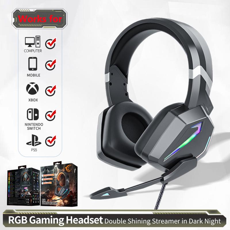 3.5mm Gaming Headset With Mic LED Headphones Stereo Bass Surround Ear-Cup (Over the Ear) Voice cancelling For PC PS5 PS4 Xbox One