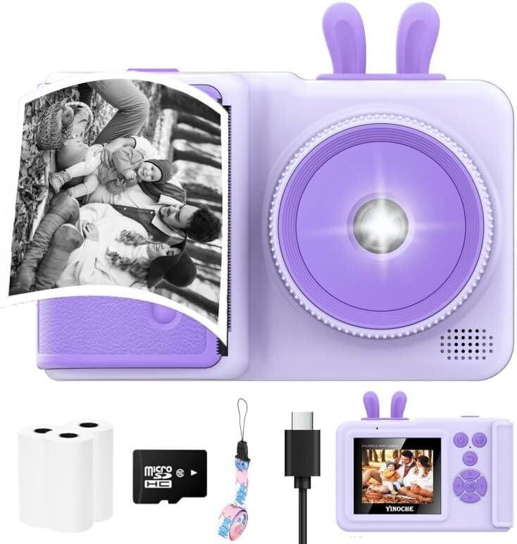 Kids Camera Instant Print,1080P Kids Instant Toddler Camera for Kids That Print Photos, Christmas Birthday Gifts for Girls, Digital Camera Toy for 3 4 5 6 7 8 9 10 Year Old Boys SD Card (Purple)