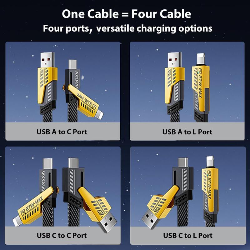 Whatook Fast Charging Cable Universal Charging Cord, 4-in-1 Multi Charging Cable Combo Type C USB A Lightning Port for iPhone iPad Samsung