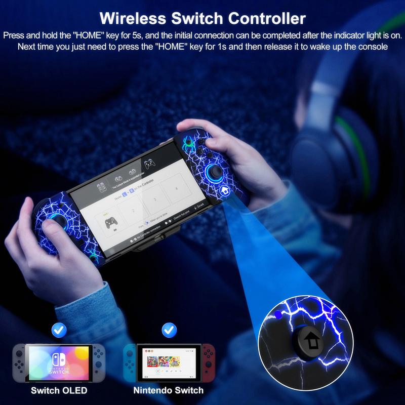 Switch Controllers, Hall Effect Joystick (No Drift) Switch Joypad for Nintendo Switch OLED, Full-Size Grip Wireless Switch Pro Controller with 9 Color Lights. Ideal for Those Who Prefer Handheld Mode