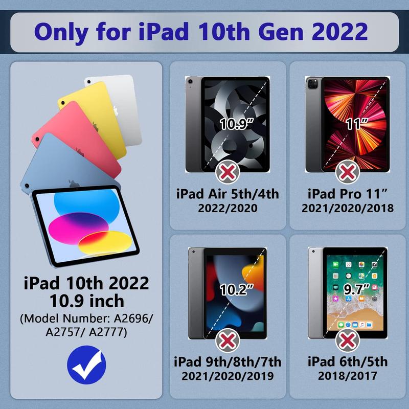 Kids Case for iPad 10th Generation Case, for 2022 10.9 inch iPad 10 th Generation Case with Pencil Holder & Stand, Heavy Duty Shockproof Rugged 10.9