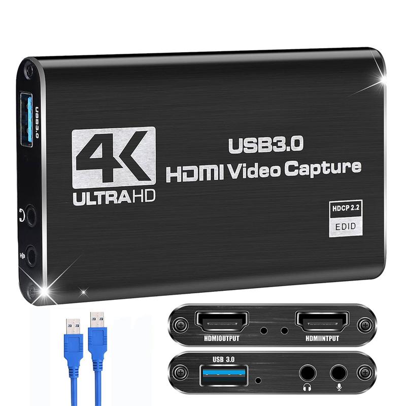 Capture Card, Audio Video Capture Card with Microphone 4K HDMI Loop-Out, 1080p 60fps Video Recorder for Gaming Live Streaming Video Conference, Works for Nintendo Switch PS4 OBS Camera PC Accessories 4K HDMI