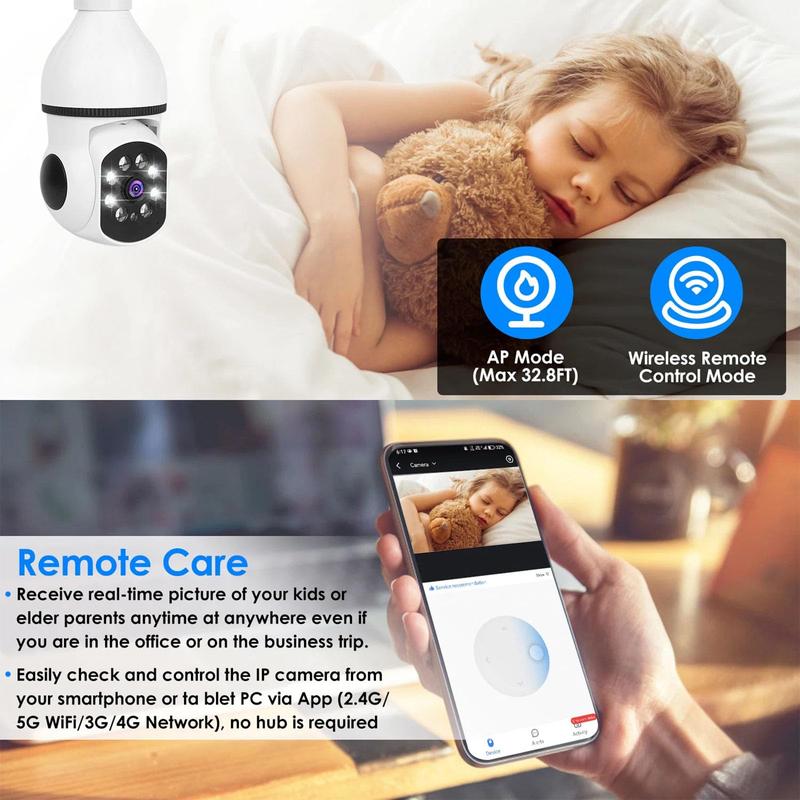 1080P Indoor Security Camera, FHD WiFi Light Bulb Camera, 360° Wireless Surveillance for Indoor and Outdoor Use, Motion Detection, Two-Way Audio, APP Control, Color Night Vision, Siren Alarm, White