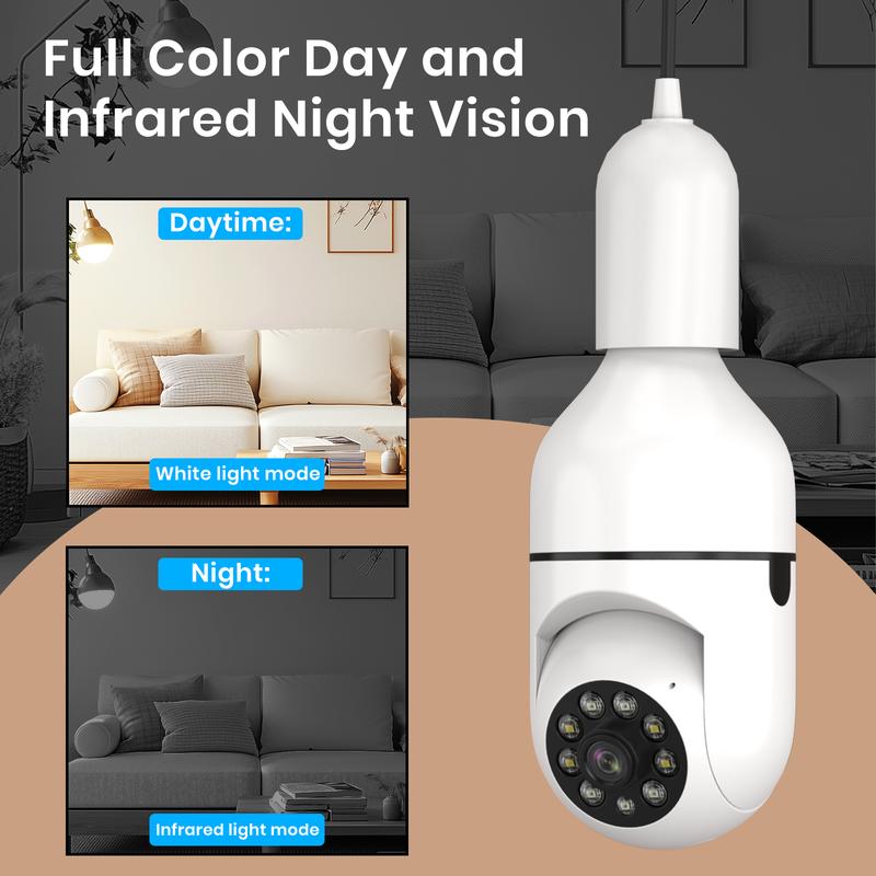 Light Bulb Camera, Bulb Security Camera 2.4Ghz WiFi Wireless Home Monitoring Camera, Motion Detection, Two-Way Audio, HD Night Vision, Pan Tilt, SD & Cloud Storage, Best Christmas Gifts