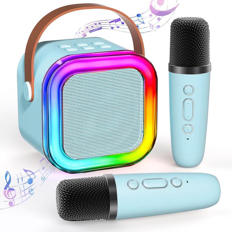 Portable Mini Wireless Speaker with 2 Wireless Microphones, Rechargeable RGB Light Speaker Set, HiFi Sound Home Karaoke Speaker Set for Home Party Birthday wireless mics Portable Mini