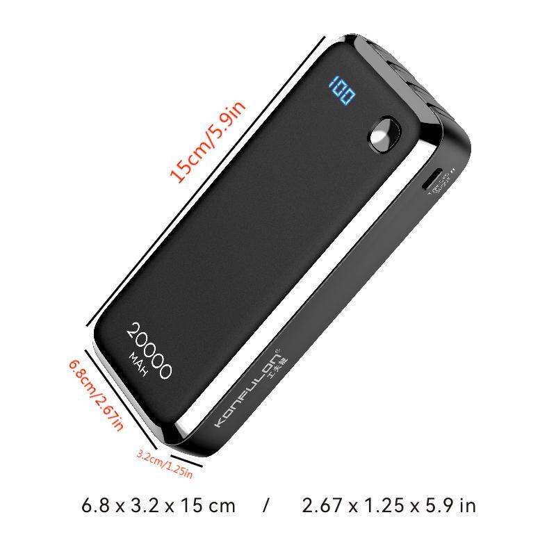 20W USB C Power Bank 20000mah for Smartphone, Multi-function Cellphone Charger Built-in 3 Counts Data Cable, Portable Charging Tool for Home & Travel, Universal Digital Display Mobile Charger Devices Compatible with iPhone Samsung Pixel LG Moto iPad