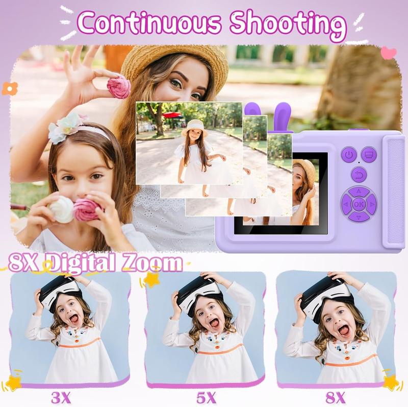 Kids Camera Instant Print,1080P Kids Instant Toddler Camera for Kids That Print Photos, Christmas Birthday Gifts for Girls, Digital Camera Toy for 3 4 5 6 7 8 9 10 Year Old Boys SD Card (Purple)